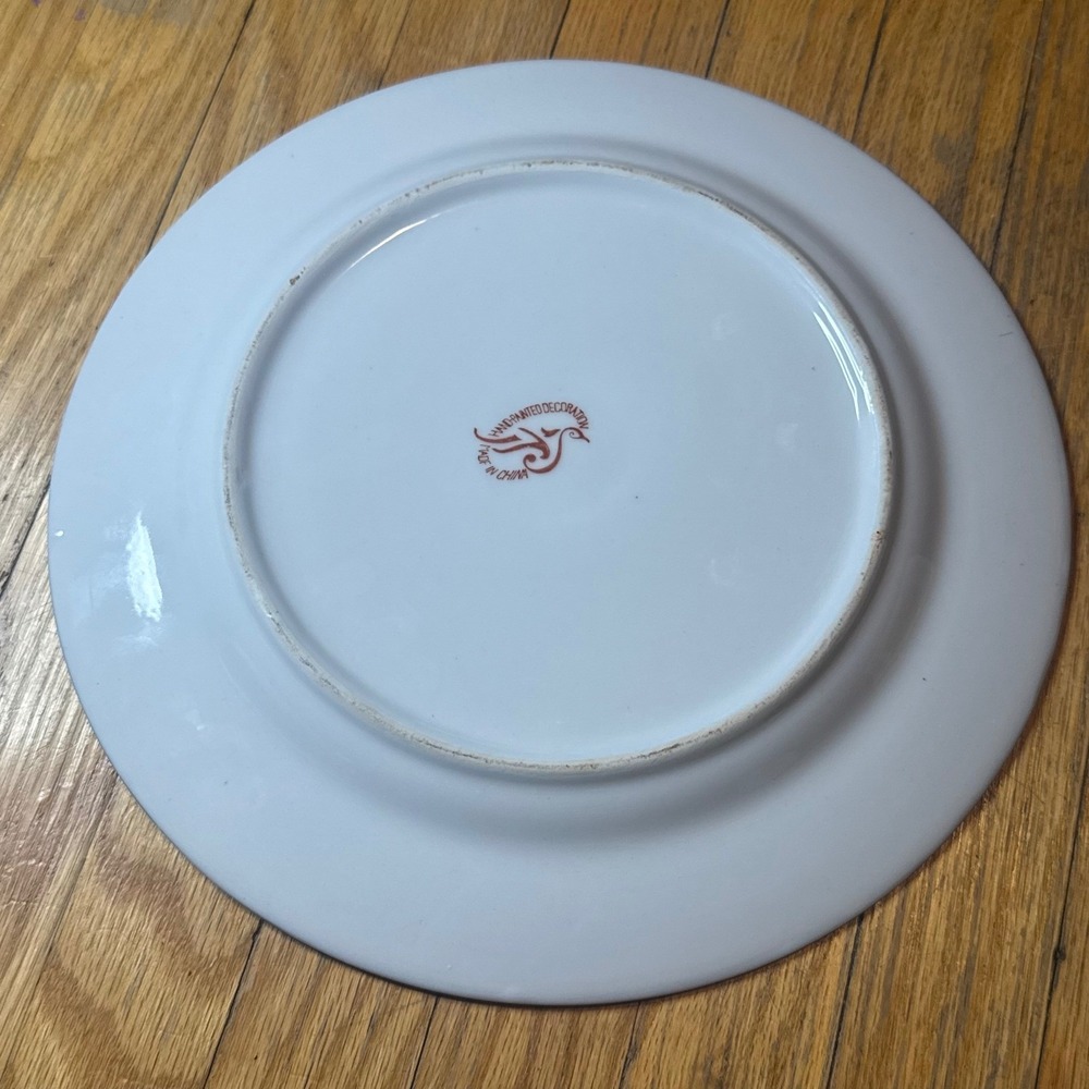 Vintage Hand Painted Chinese Famille Rose Porcelain Plate Gold Rim Floral 10in - Picture 7 of 8